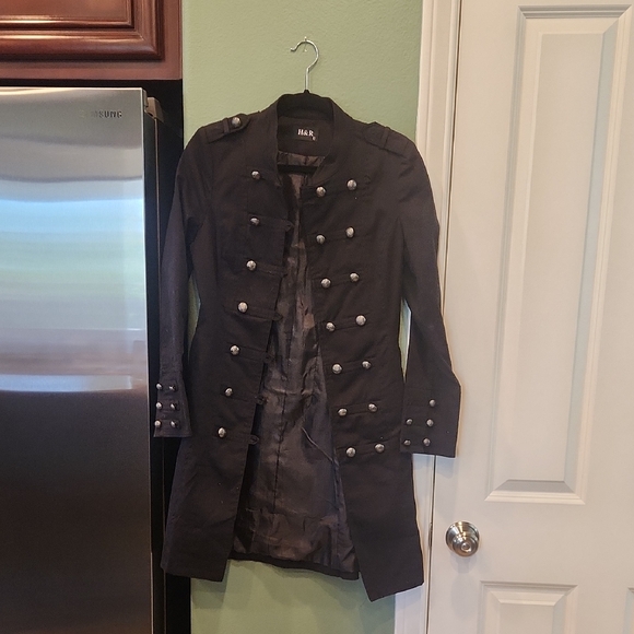 H&R Black Military Style Coat with Silver Buttons - Picture 1 of 6